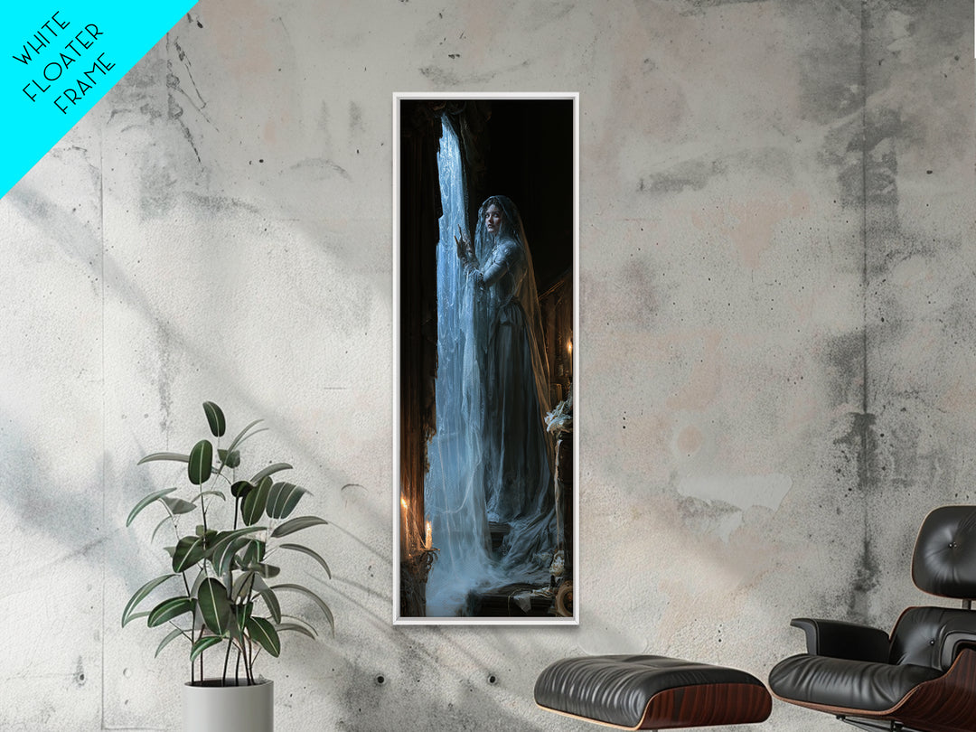 The Frosted Window Shade, Victorian Phantom Portrait, Tall Narrow Canvas Print, Macabre Home Decor, Canvas Print, Classic Monster Art