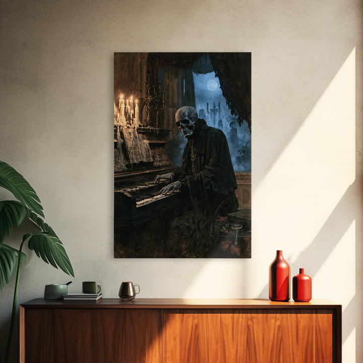 The Cemetery Organist, Victorian Phantom Portrait, Vertical Canvas Print, Antique Style Decor, Gothic Wall Decor, Classic Monster Art
