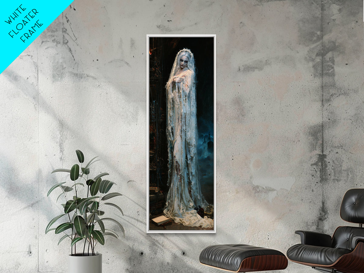 The Storm-Stitched Bride, Victorian Monster Portrait, Tall Narrow Canvas Print, Gothic Home Decor, Canvas Print, Classic Monster Art