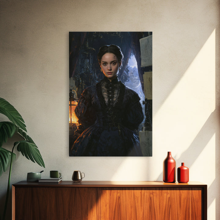 The Thunder Parlour Girl, Victorian Monster Portrait, Vertical Canvas Print, Macabre Home Decor, Canvas Print, Classic Monster Art