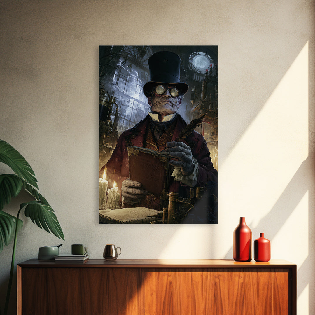 The Graveyard Tutor, Victorian Monster Portrait, Vertical Canvas Print, Classic Halloween Decor, Spooky Season Decor, Classic Monster Art