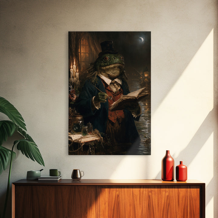 The Fen Naturalist, Victorian Creature Portrait, Vertical Canvas Print, Classic Halloween Decor, Spooky Season Decor, Classic Monster Art