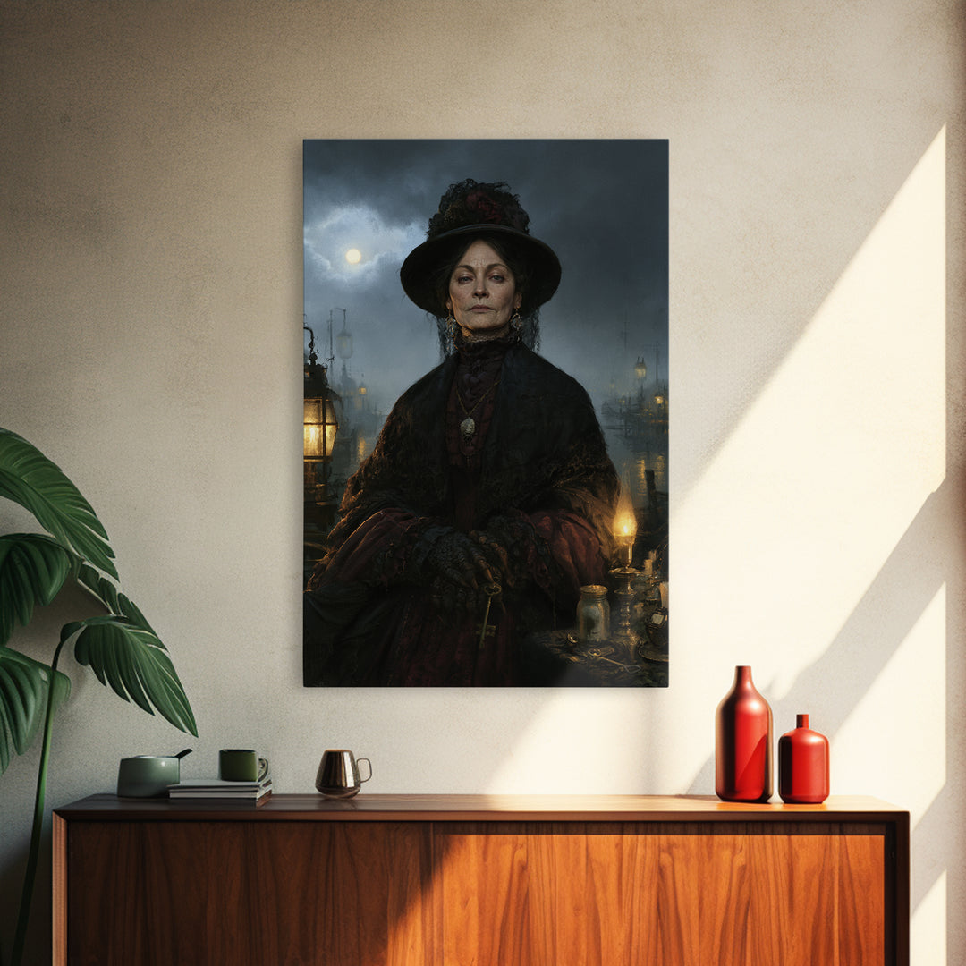 The Marsh Widow, Victorian Creature Portrait, Vertical Canvas Print, Dark Academia Decor, Gothic Wall Decor, Classic Monster Art