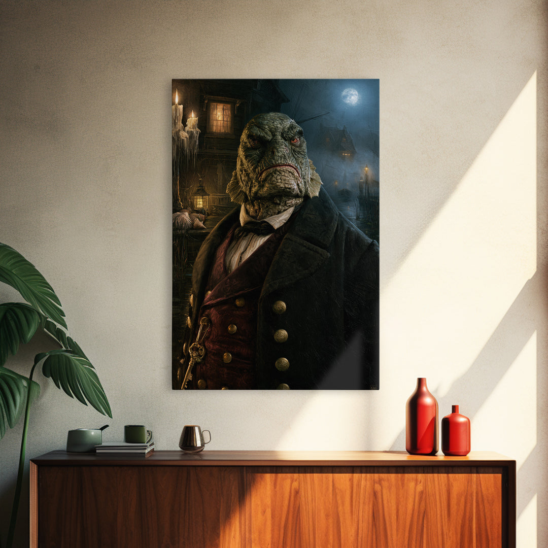 The Drowned Harbormaster, Victorian Creature Portrait, Vertical Canvas Print, Gothic Home Decor, Spooky Season Decor, Classic Monster Art