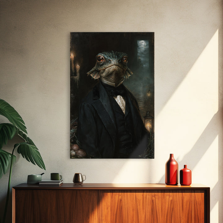 The Canal House Creature, Victorian Creature Portrait, Vertical Canvas Print, Dark Academia Decor, Antique Horror Decor, Classic Monster Art