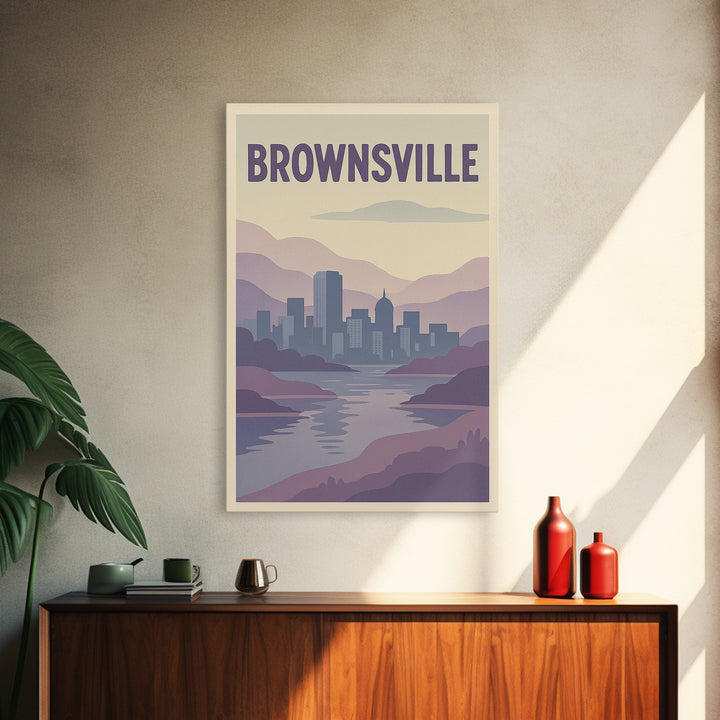 Brownsville Travel Poster, Framed Canvas Print, Pastel Retro Travel Art, Brownsville Poster Print, Eclectic Wall Decor, Travel Art Print