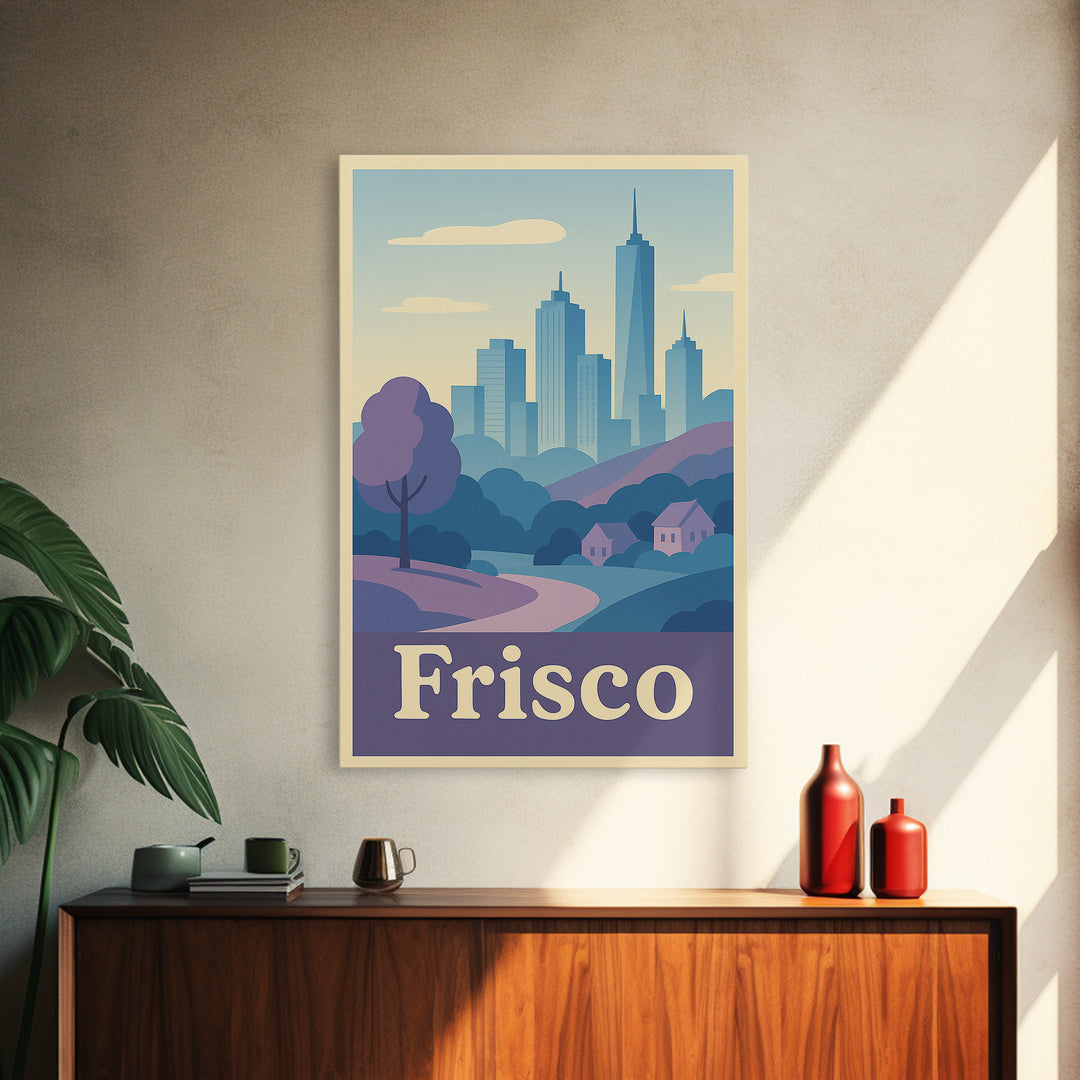 Frisco Travel Poster, Framed Canvas Print, Soft Vintage City Poster, Frisco Art Print, Travel Wall Art, Travel Poster Art, Poster Print