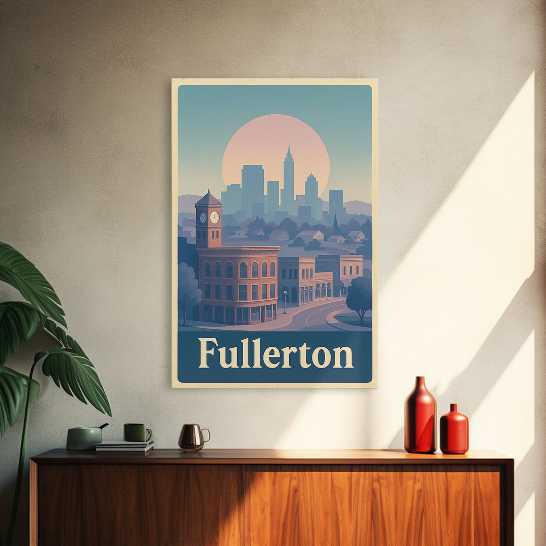 Fullerton Travel Poster, Canvas Print, Soft Vintage City Poster, Fullerton Travel Art, Travel Poster Art, Living Room Wall Art