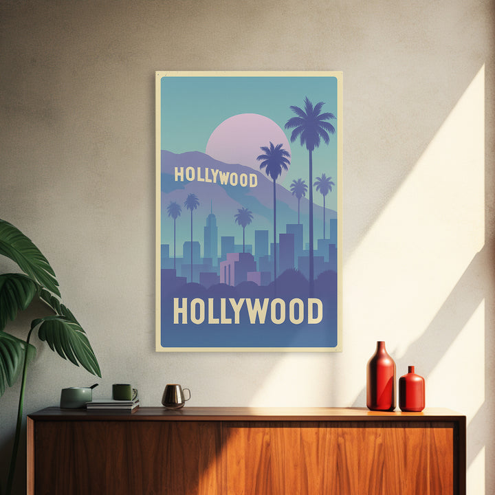 Hollywood Travel Poster, Canvas Print, Dreamy Skyline Poster Art, Hollywood Poster Print, Travel Poster Art, Vintage Travel Print