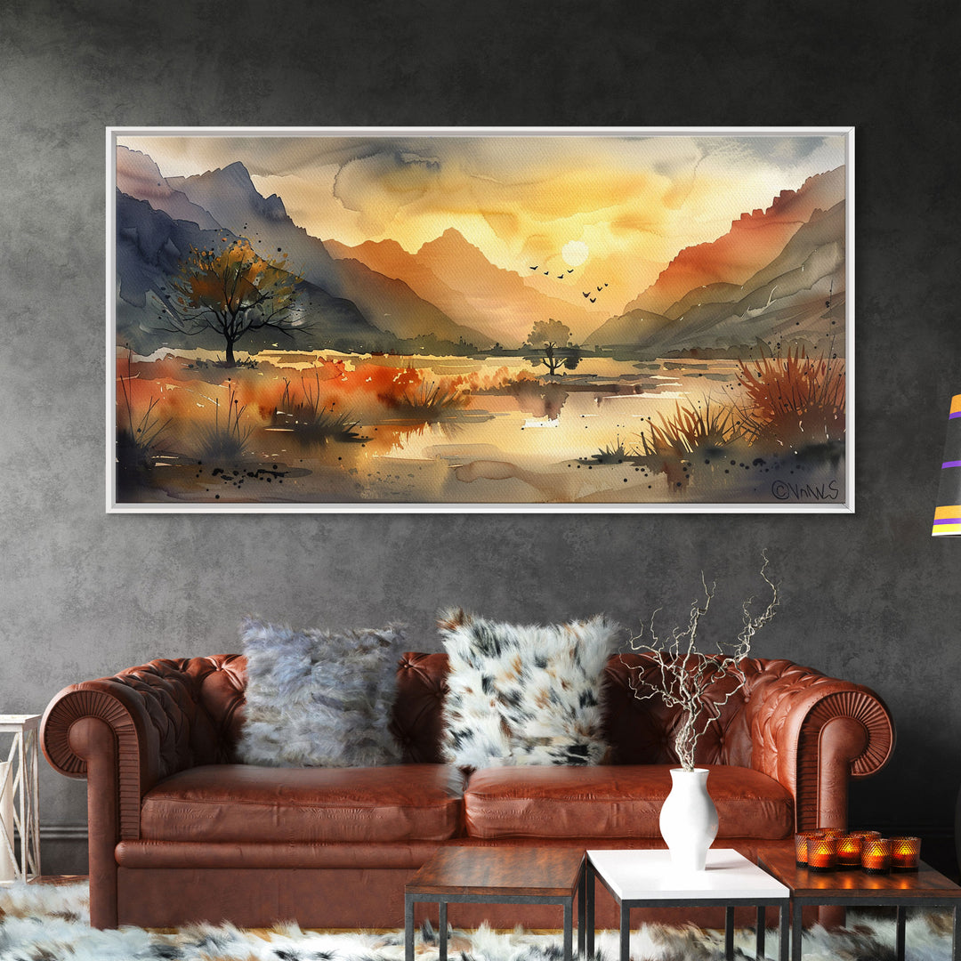 Peaceful Desert Landscape with Autumn Colors, Framed Canvas Print for Living Room Art, Perfect for Boho and Southwestern Decor
