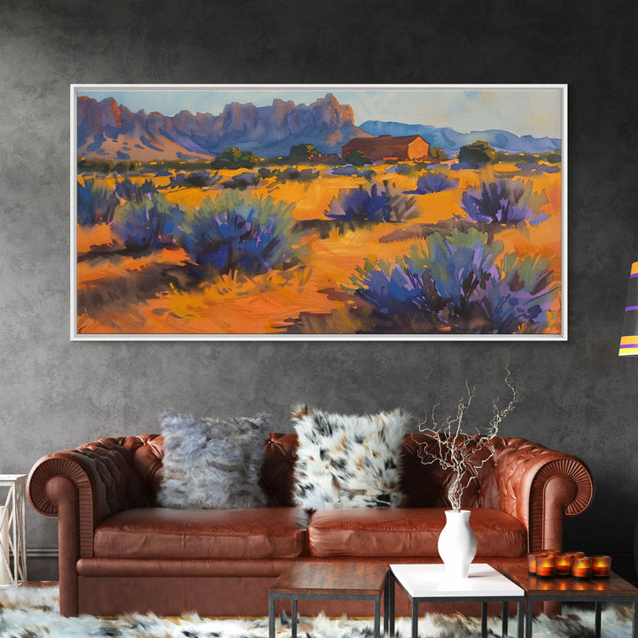 Rustic Barn in Desert Scene, Stunning Wall Art for Bedroom, Framed Canvas Print, Boho Style, Minimalist Home Decoration