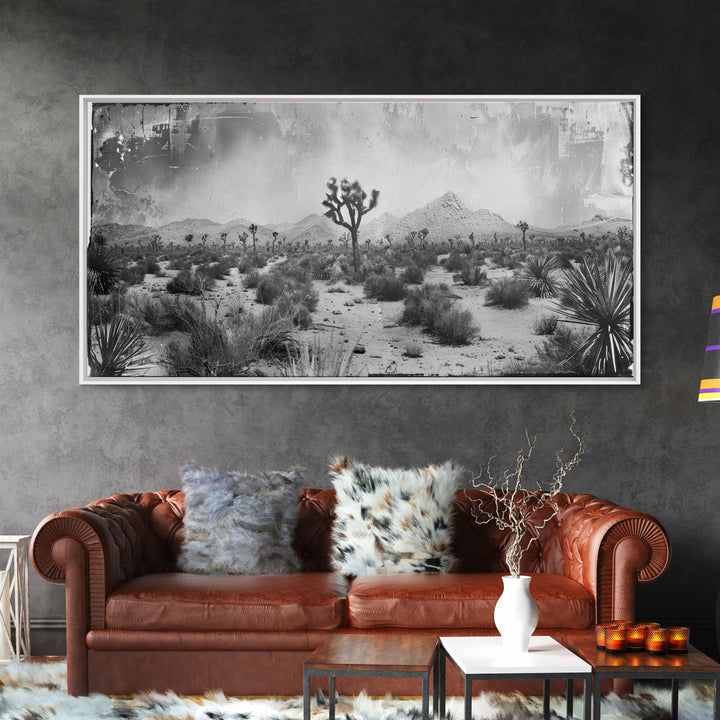 Desolate Desert with Joshua Trees, Framed Canvas Print for Living Room Decor, Ideal for Bedroom Wall Art, Rustic Western Scene