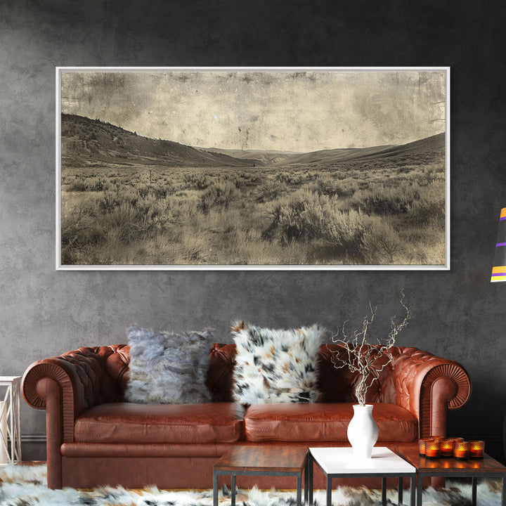 Expansive Desert Landscape with Rolling Hills Framed Canvas Print for Farmhouse Bedroom Wall Art Rustic Home Decoration, Scenic Nature Scene