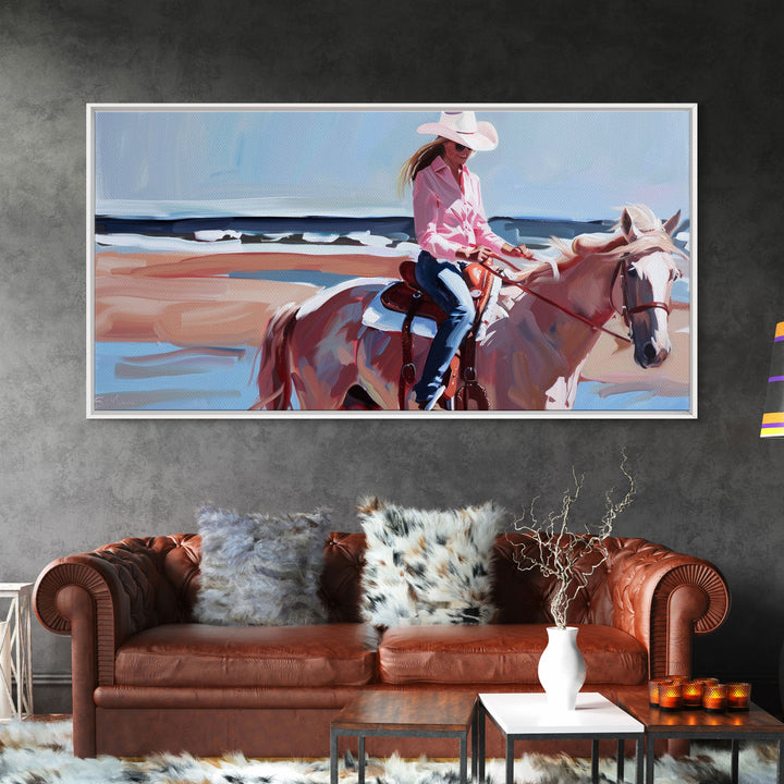 Cowboy Riding Bucking Horse, High Energy Framed Canvas Print, Perfect for Western Living Room Art, Bedroom Decor, Rustic Home Wall Art