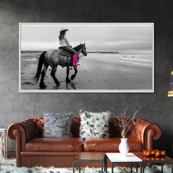 Framed Canvas Print of Highland Cow in Winter Hat, Fun and Quirky Wall Art for Living Room or Bedroom, Unique Decor