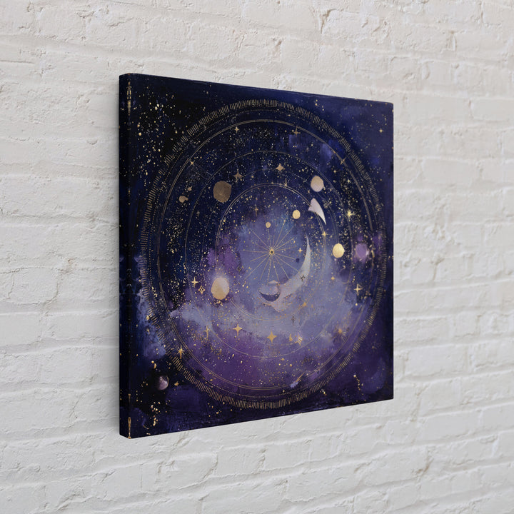 Celestial Moon and Stars Artwork Framed Canvas Print, Wall Art, Gallery Decor, Living Room Decor, Fine Art, Home Decor, WAL-1x1-38