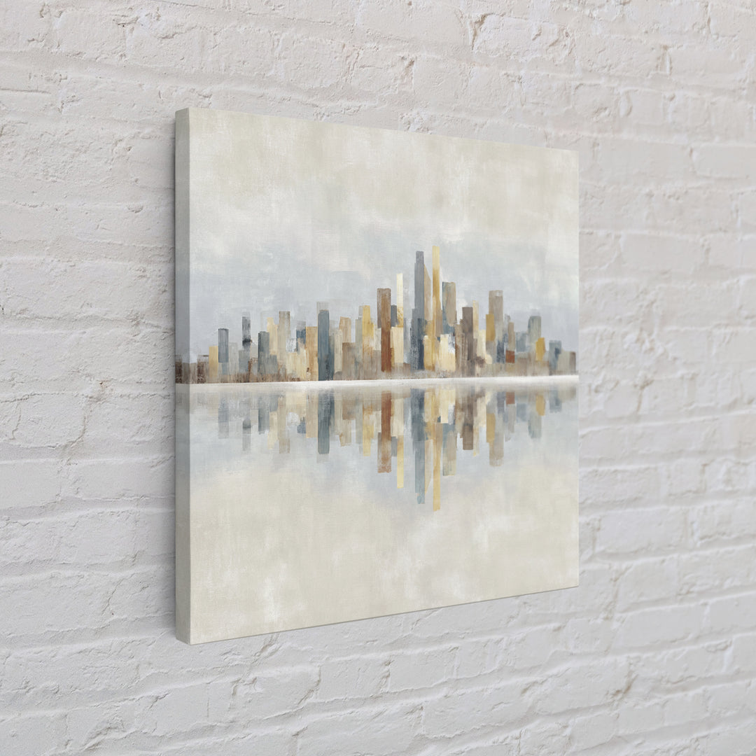 Urban Skyline in Muted Evening Color Framed Canvas Print, Wall Art, Wood Wall Art, Living Room Decor, Fine Art, WAL-1x1-42