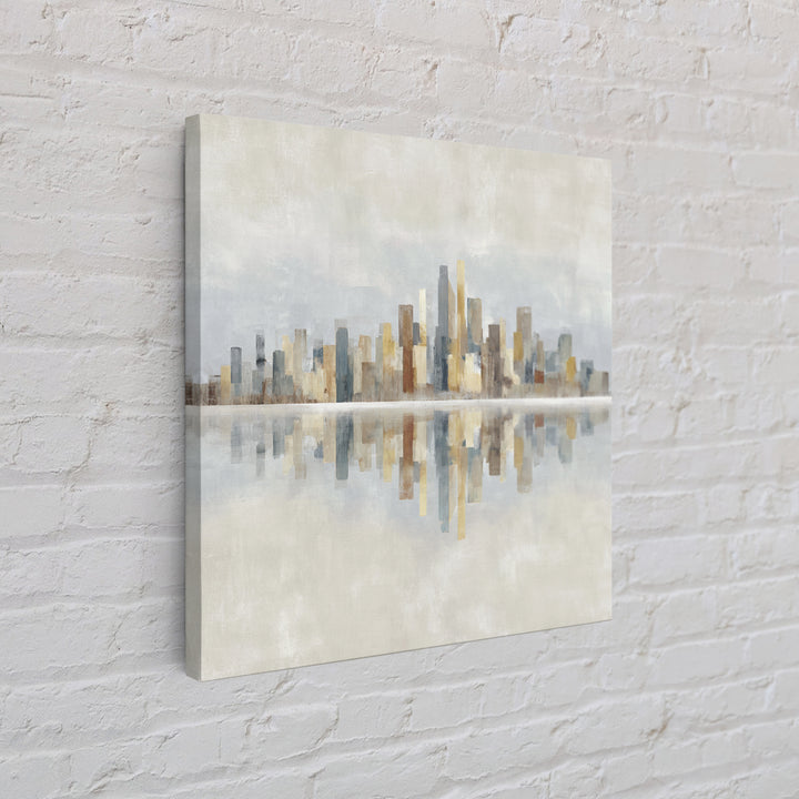 Urban Skyline in Muted Evening Color Framed Canvas Print, Wall Art, Wood Wall Art, Living Room Decor, Fine Art, WAL-1x1-42