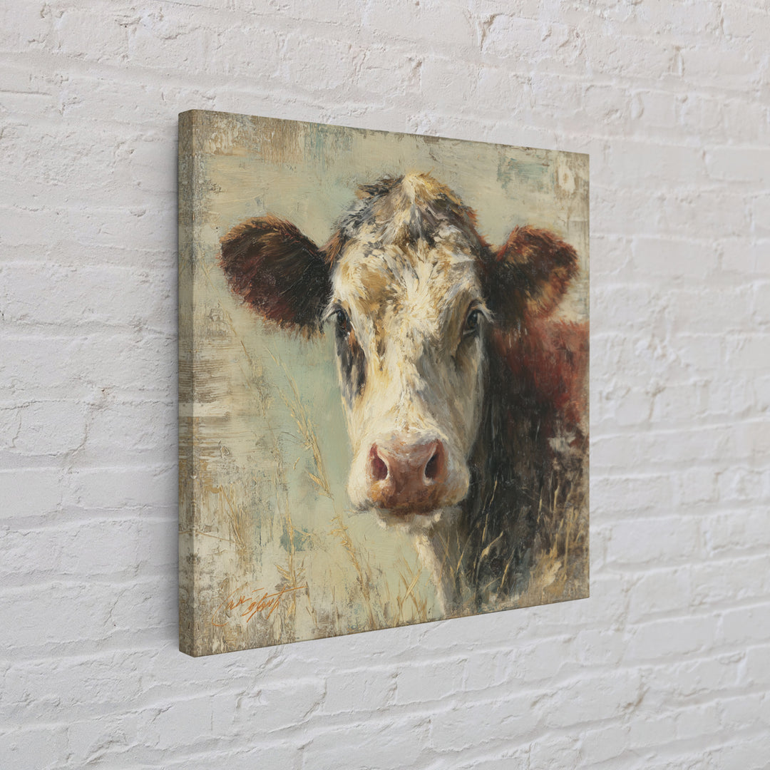 Rustic Farmhouse Cow Portrait Framed Canvas Print, Wall Art, Framed Wall Art, Living Room Decor, Fine Art, Fine Art Print, WAL-1x1-43