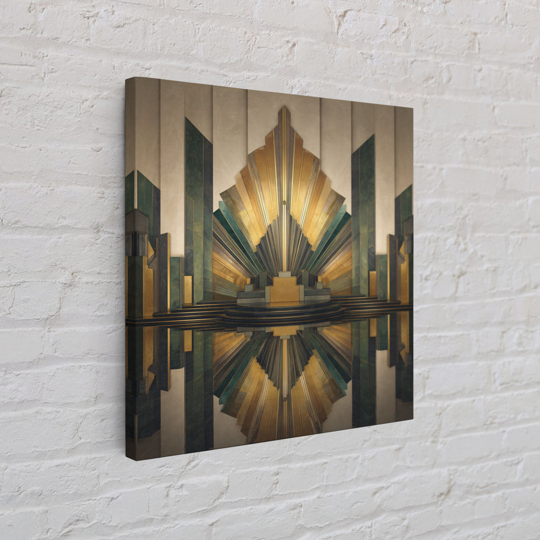 Art Deco Gold Fan Pattern Framed Canvas Print, Wall Art, Wall Art Prints, Living Room Decor, Fine Art, Abstract Art, WAL-1x1-44