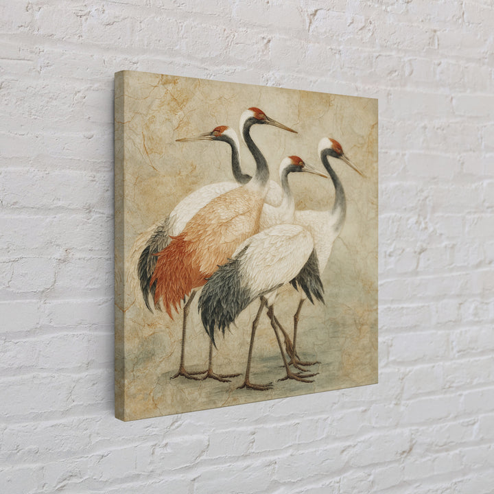 Monochrome Ink Crane Composition Framed Canvas Print, Wall Art, Art, Living Room Decor, Fine Art, Wall Clock, WAL-1x1-48