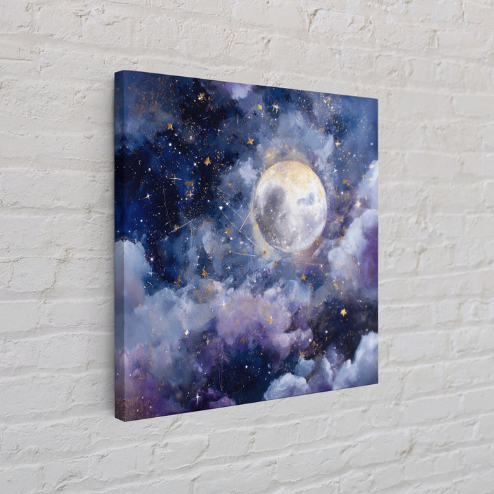 Celestial Moon and Stars Artwork Framed Canvas Print, Wall Art, Gallery Decor, Living Room Decor, Fine Art, Home Decor, WAL-1x1-62