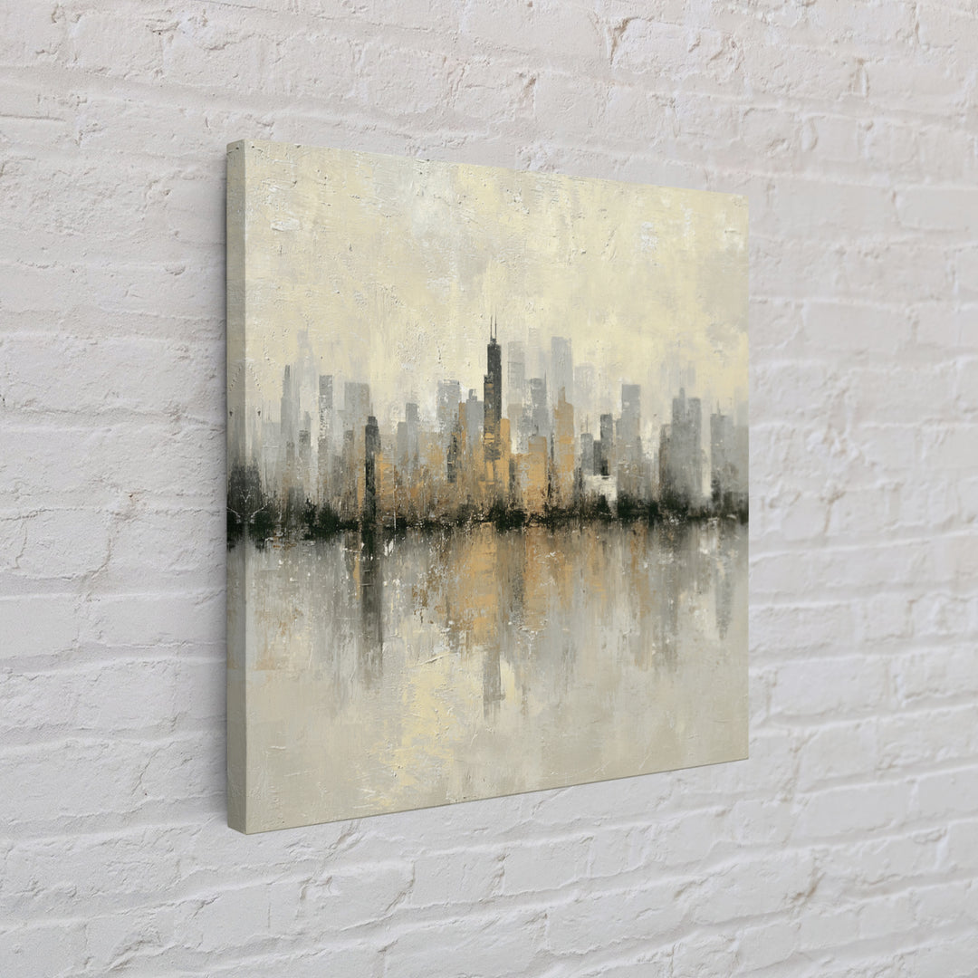 Urban Skyline in Muted Evening Color Framed Canvas Print, Wall Art, Wood Wall Art, Living Room Decor, Fine Art, WAL-1x1-66