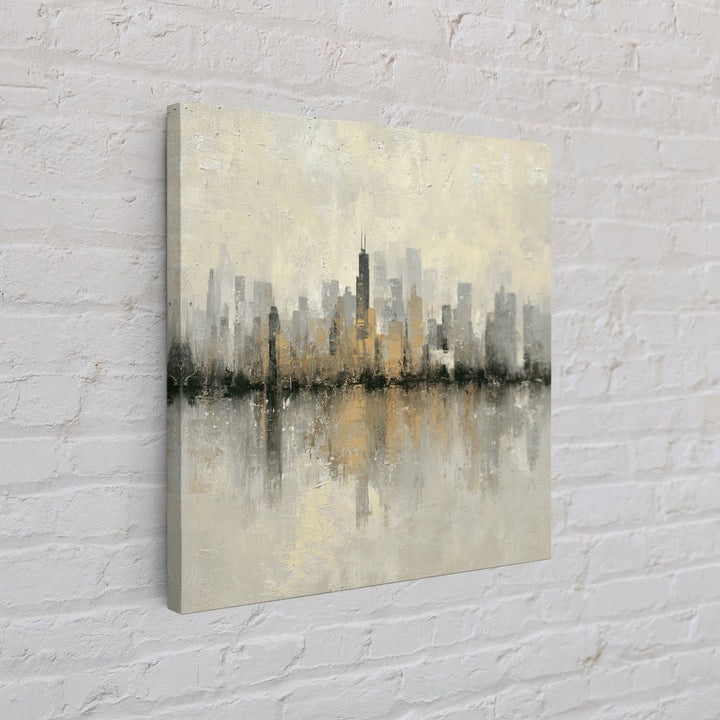 Urban Skyline in Muted Evening Color Framed Canvas Print, Wall Art, Wood Wall Art, Living Room Decor, Fine Art, WAL-1x1-66