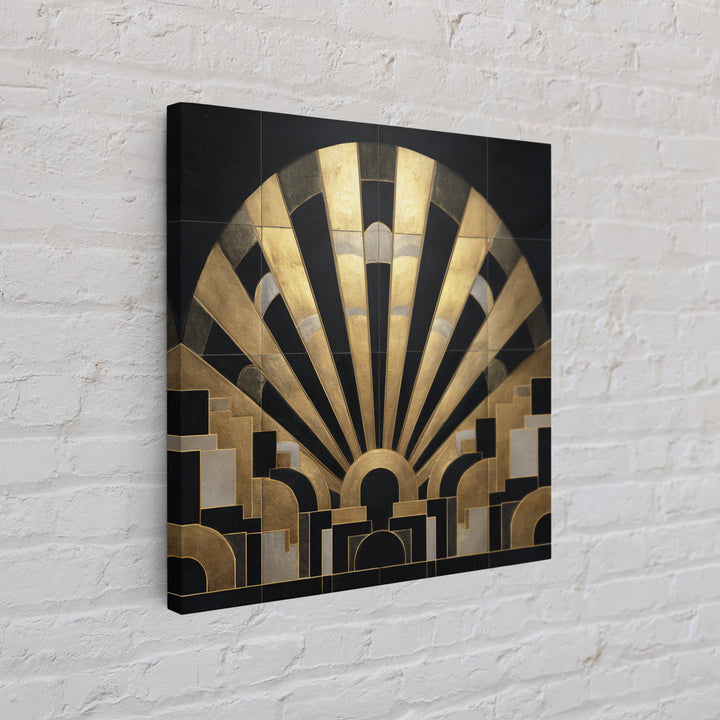 Art Deco Gold Fan Pattern Framed Canvas Print, Wall Art, Canvas Wall Art, Living Room Decor, Fine Art, Statement Artwork, WAL-1x1-68