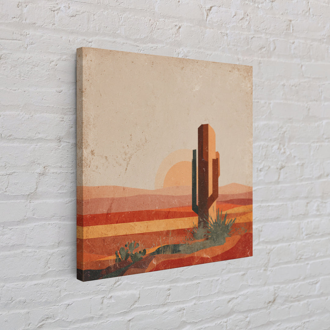Desert Landscape in Warm Terracotta Tones Framed Canvas Print, Wall Art, Metal Wall Art, Living Room Decor, Oil Painting, WAL-1x1-7