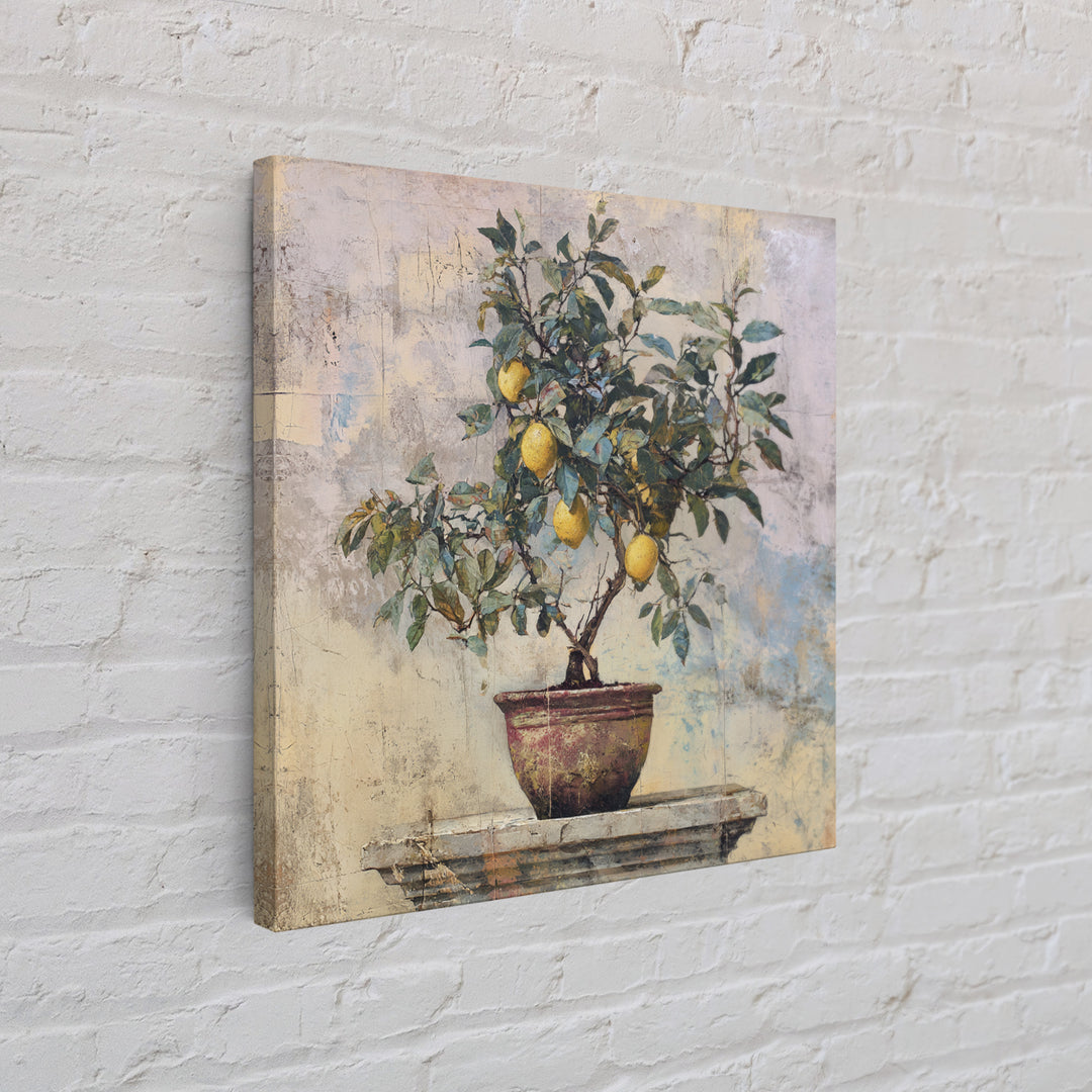 Mediterranean Lemon Branch Still Life Framed Canvas Print, Wall Art, Prints Wall Art, Living Room Decor, Oil Painting, WAL-1x1-70