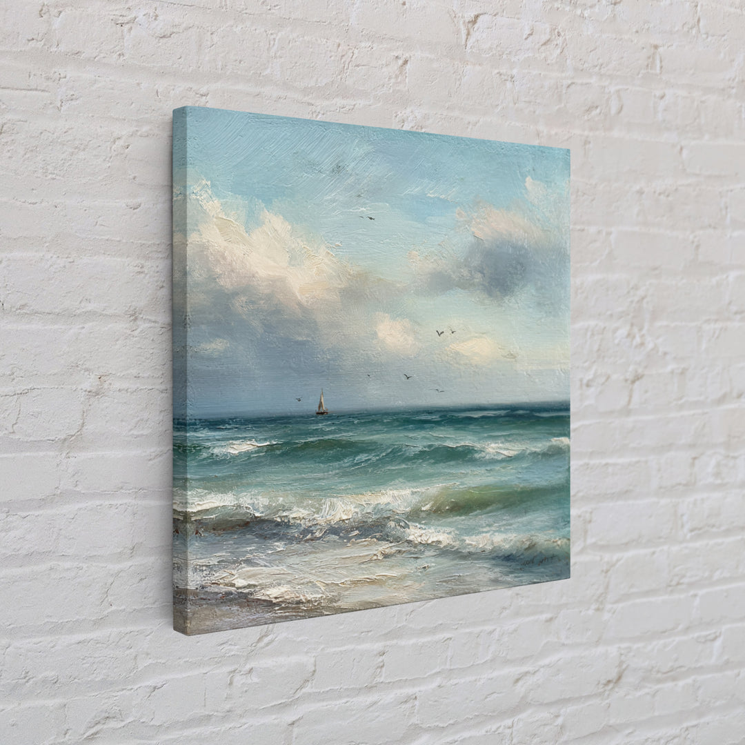 Classic Seascape with Dramatic Clouds Canvas Print, Wall Art, Statement Artwork, Living Room Decor, Fine Art, WAL-1x1-75