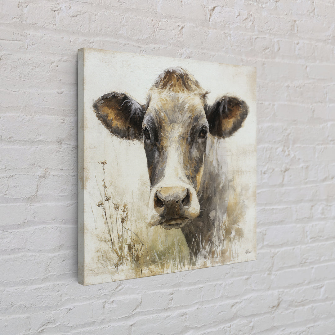 Rustic Farmhouse Cow Portrait Canvas Print, Wall Art, Room Decor, Living Room Decor, Oil Painting, Printable Wall Art, WAL-1x1-91