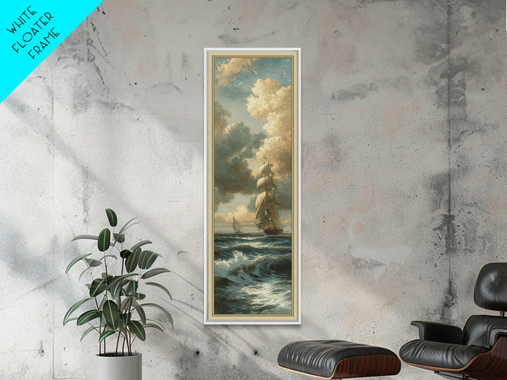 Classic Seascape with Dramatic Clouds Framed Canvas Print, Wall Art, Mid Century Modern, Living Room Decor, Abstract Art, WAL-1x3-15
