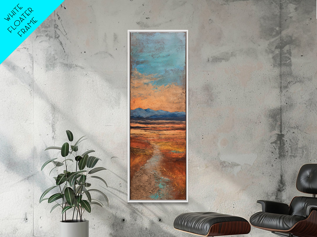Desert Landscape in Warm Terracotta Tones Framed Canvas Print, Wall Art, Metal Wall Art, Living Room Decor, Oil Painting, WAL-1x3-19