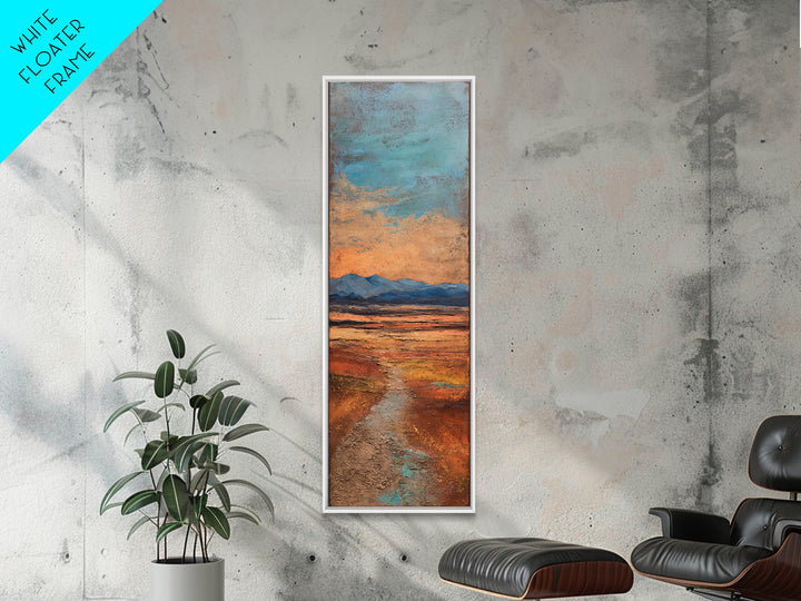 Desert Landscape in Warm Terracotta Tones Framed Canvas Print, Wall Art, Metal Wall Art, Living Room Decor, Oil Painting, WAL-1x3-19