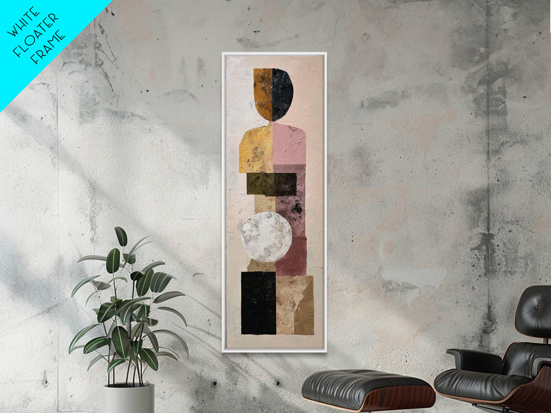 Mid Century Color Block Composition Framed Canvas Print, Wall Art, Art, Living Room Decor, Fine Art, Wall Clock, WAL-1x3-24
