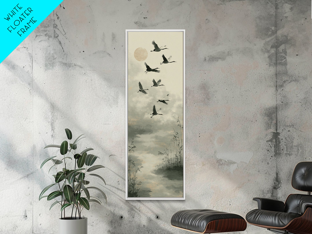 Monochrome Ink Crane Composition Canvas Print, Wall Art, Mid Century Modern, Living Room Decor, Abstract Art, WAL-1x3-60