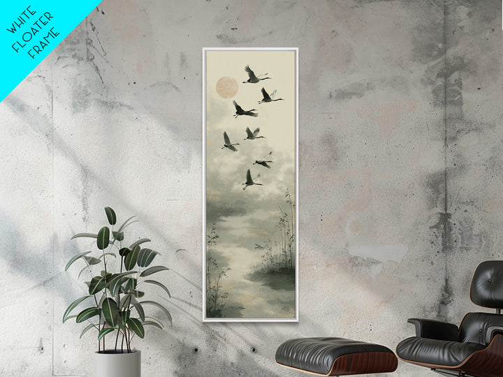 Monochrome Ink Crane Composition Canvas Print, Wall Art, Mid Century Modern, Living Room Decor, Abstract Art, WAL-1x3-60