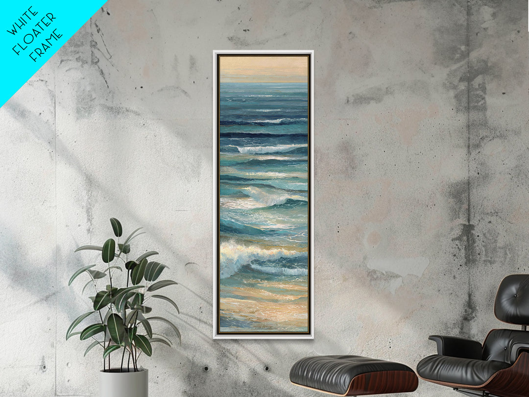Coastal Aerial Water Study Framed Canvas Print, Wall Art, Gallery Decor, Living Room Decor, Fine Art, Home Decor, WAL-1x3-71