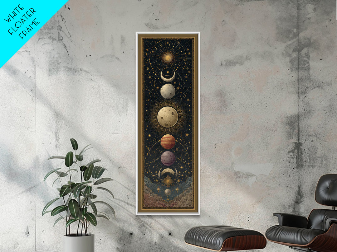 Celestial Moon and Stars Artwork Framed Canvas Print, Wall Art, Fine Art Print, Living Room Decor, Fine Art, WAL-1x3-74