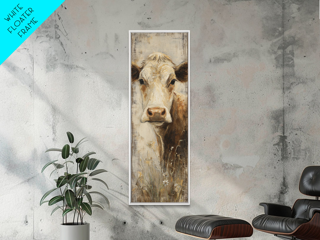 Rustic Farmhouse Cow Portrait Framed Canvas Print, Wall Art, Prints Wall Art, Living Room Decor, Fine Art, Textured Painting, WAL-1x3-79