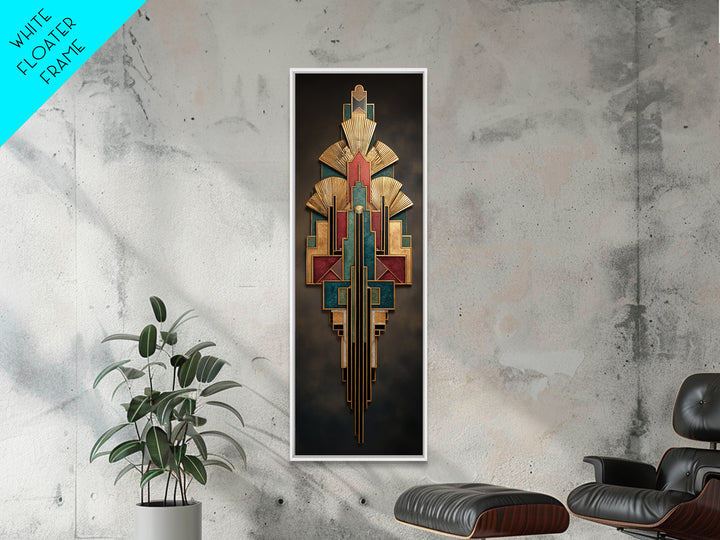 Art Deco Gold Fan Pattern Framed Canvas Print, Wall Art, Contemporary Art, Living Room Decor, Fine Art, Mid Century Modern, WAL-1x3-8