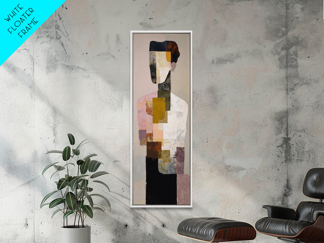 Mid Century Color Block Composition Framed Canvas Print, Wall Art, Wood Wall Art, Living Room Decor, Abstract Art, WAL-1x3-96