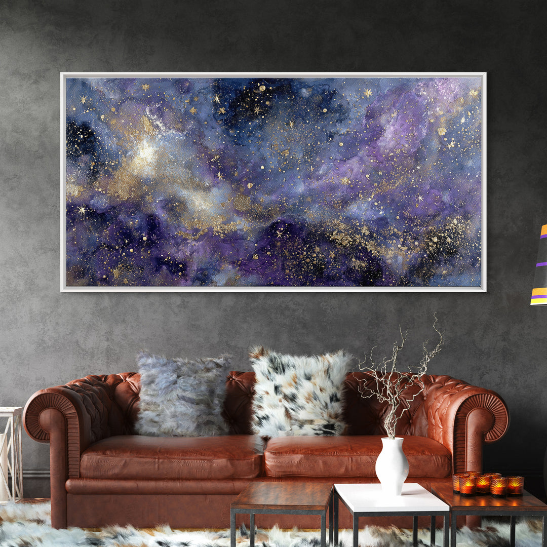 Celestial Moon and Stars Artwork Framed Canvas Print, Wall Art, Contemporary Art, Living Room Decor, Fine Art, WAL-2x1-10