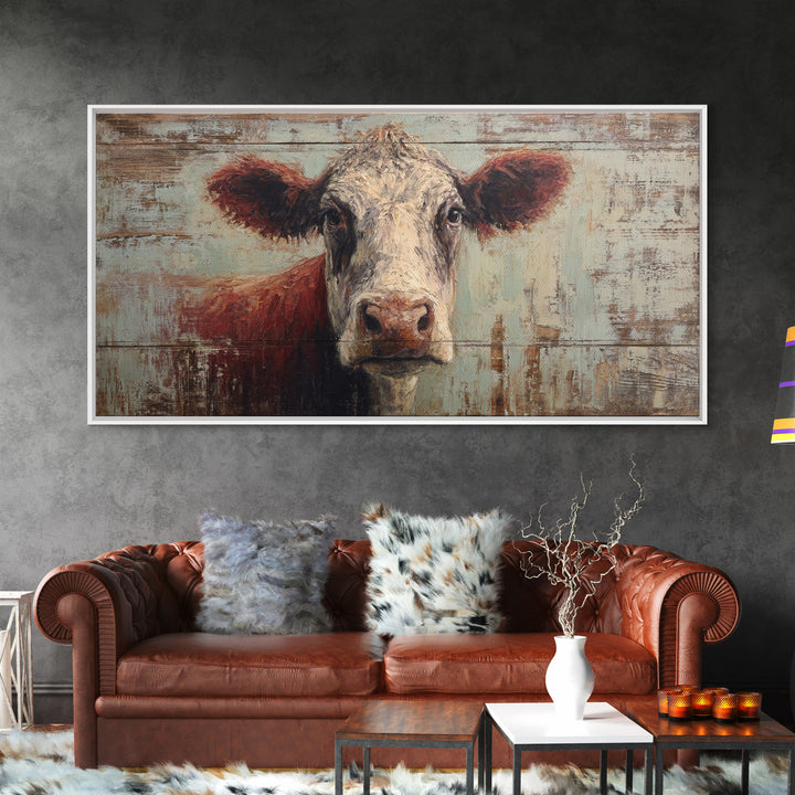 Rustic Farmhouse Cow Portrait Framed Canvas Print, Wall Art, Home Decor, Living Room Decor, Fine Art, Digital Wall Art, WAL-2x1-15