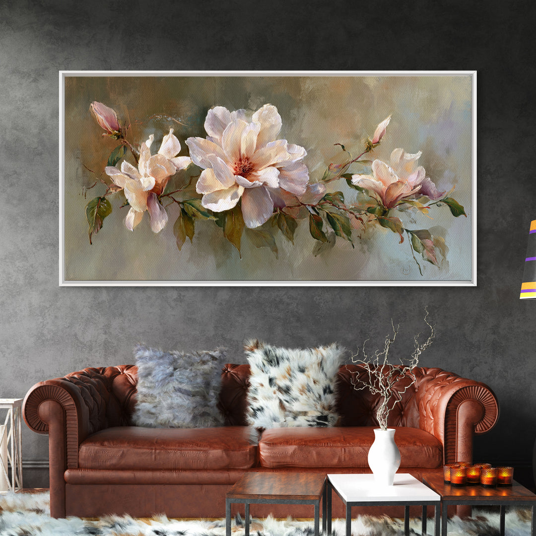 Soft Floral Oil Painting Framed Canvas Print, Wall Art, Printable Wall Art, Living Room Decor, Oil Painting, WAL-2x1-25