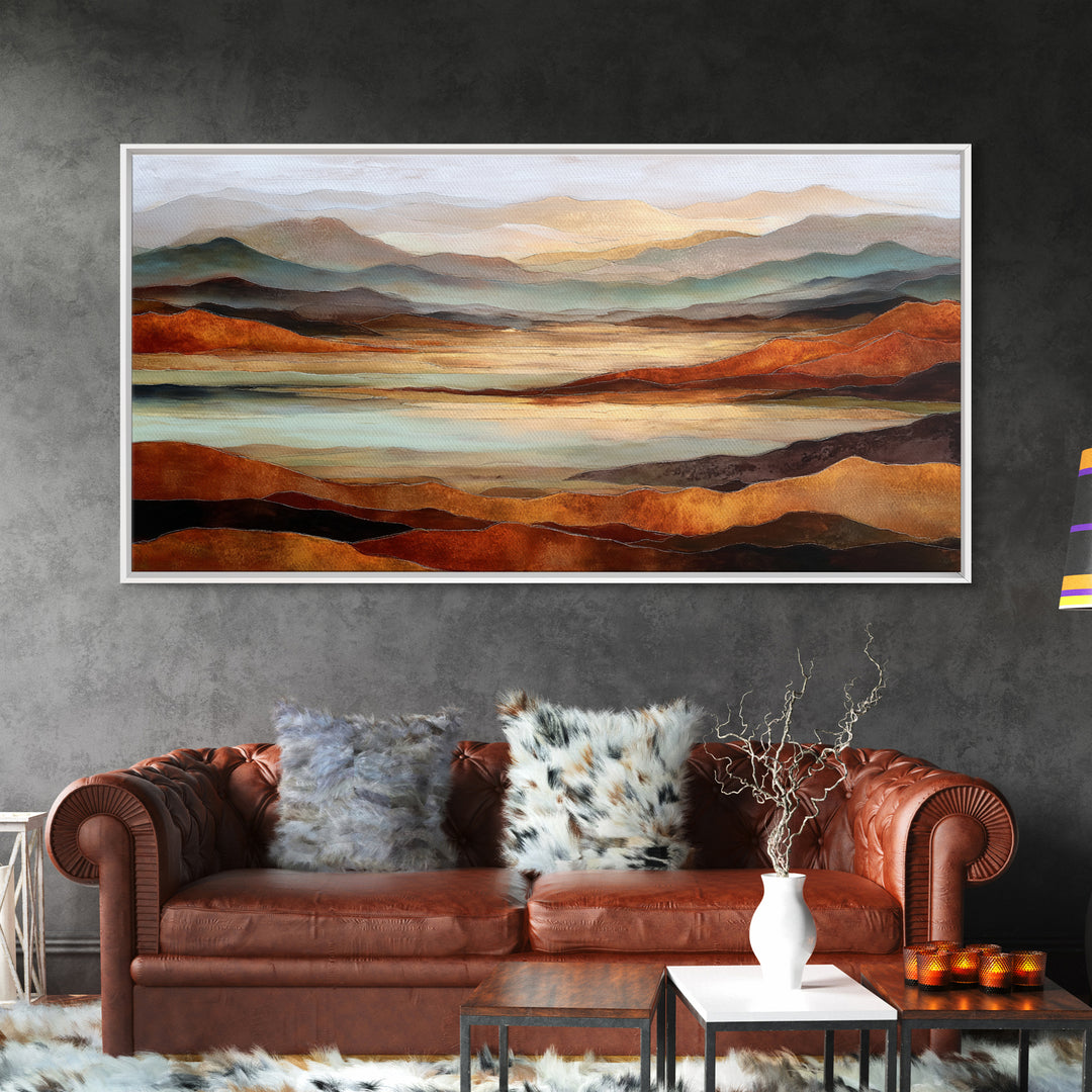 Desert Landscape in Warm Terracotta Tones Framed Canvas Print, Wall Art, Boho Decor, Living Room Decor, Fine Art, WAL-2x1-27