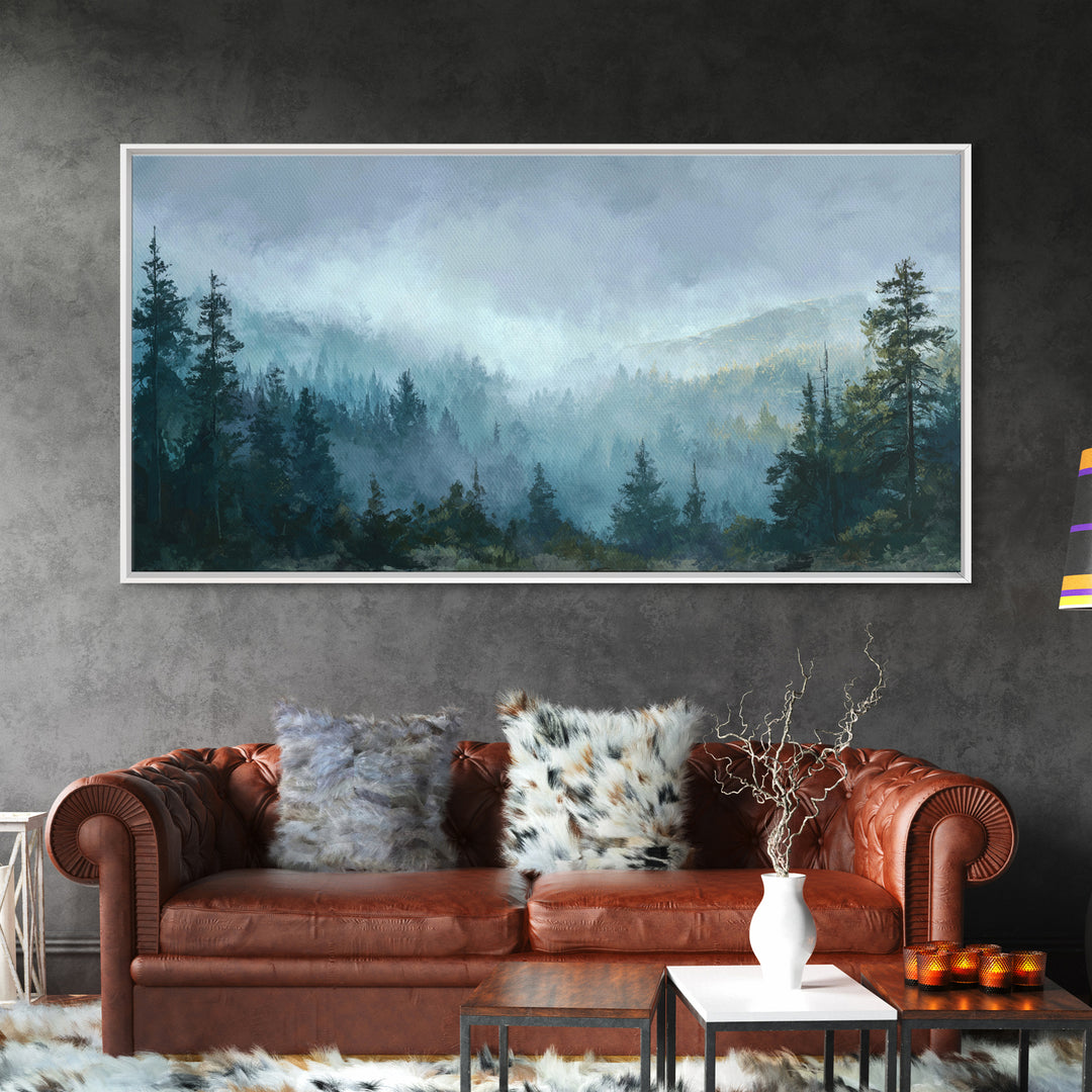 Moody Forest Landscape Framed Canvas Print, Wall Art, Minimalist Decor, Living Room Decor, Oil Painting, Wall Art Prints, WAL-2x1-30