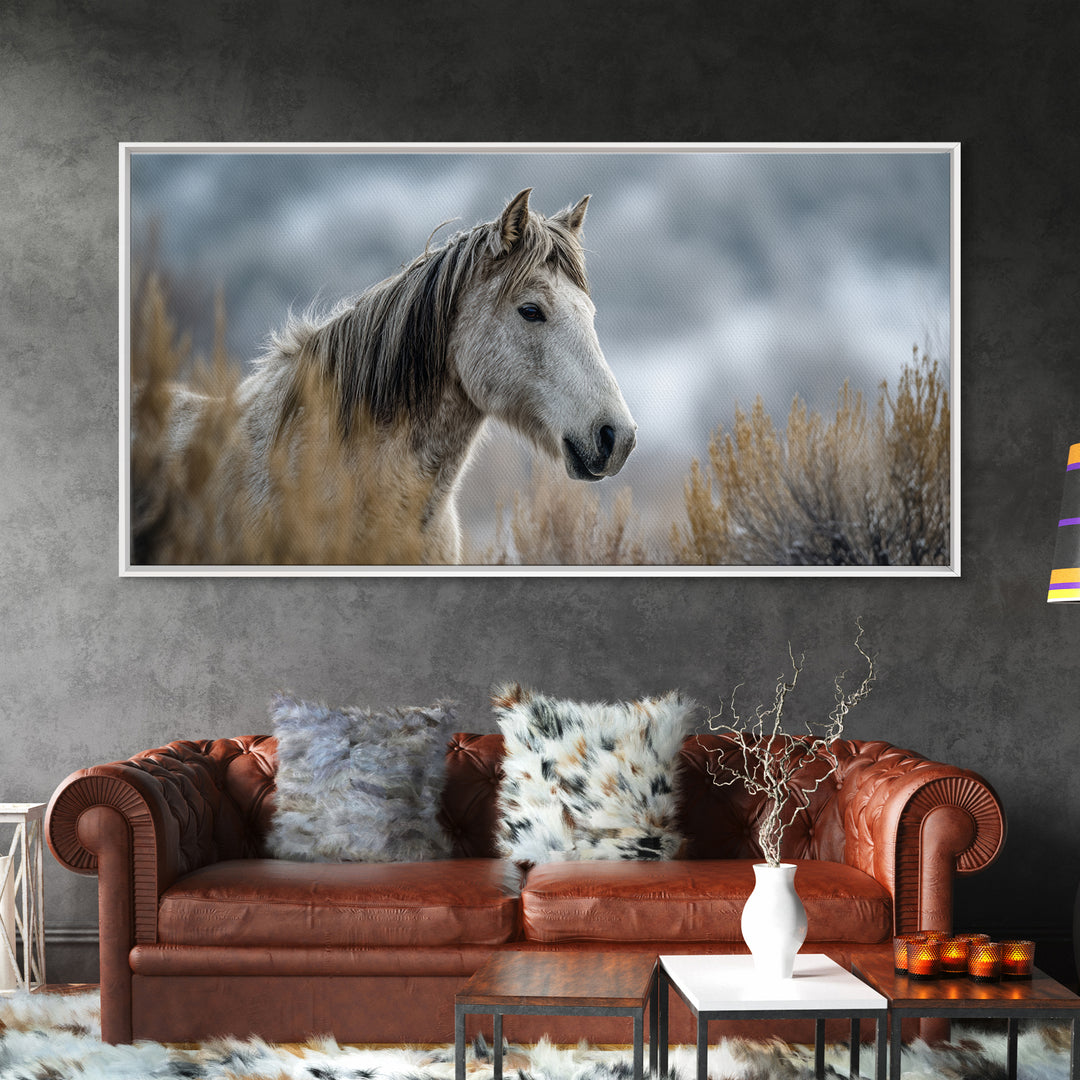 Wild Horse Portrait Framed Canvas Print, Wall Art, Wall Decor, Living Room Decor, Fine Art, Large Wall Art, Art Deco, WAL-2x1-33